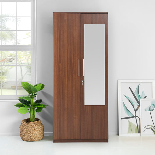 Elegant 2-Door Wooden Wardrobe with Mirror